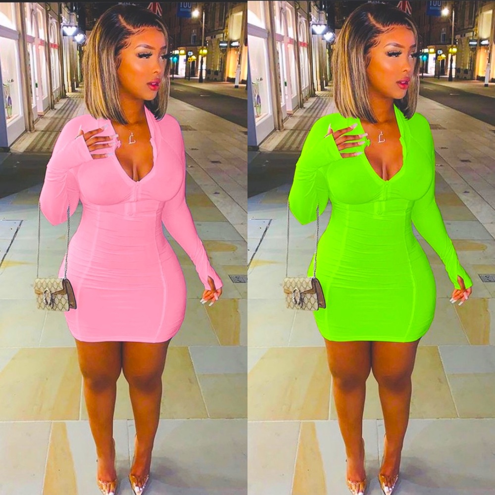 Long sleeve Bodycon Neon Dress